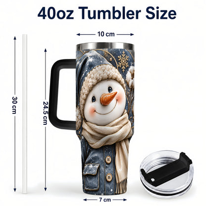 #pl[40oz|Black] Golden Snowman 40oz Tumbler with Handle, Winter Stainless Steel Travel Cup