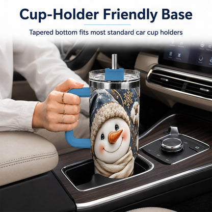 #pl[40oz|Blue] Golden Snowman 40oz Tumbler with Handle, Winter Stainless Steel Travel Cup