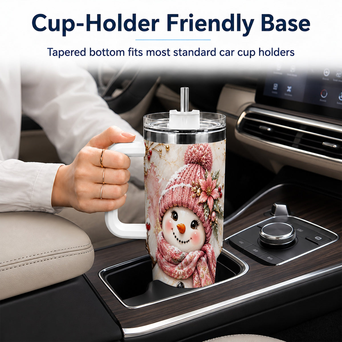 #pl[40oz|White] Marble Snowman 40oz Tumbler with Handle, Floral Stainless Steel Travel Cup