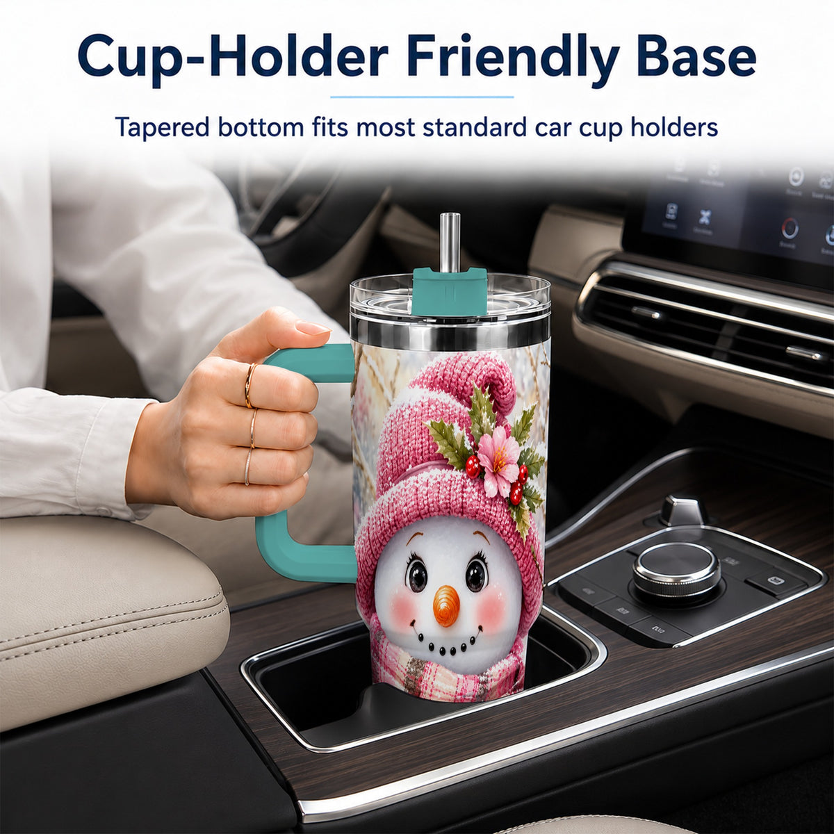 #pl[40oz|Green] Woodland Snowman 40oz Tumbler with Handle, Floral Steel Travel Cup