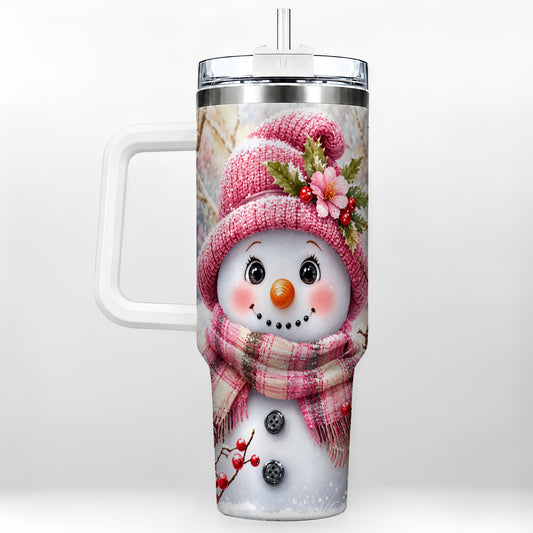 Woodland Snowman 40oz Tumbler with Handle, Floral Steel Travel Cup