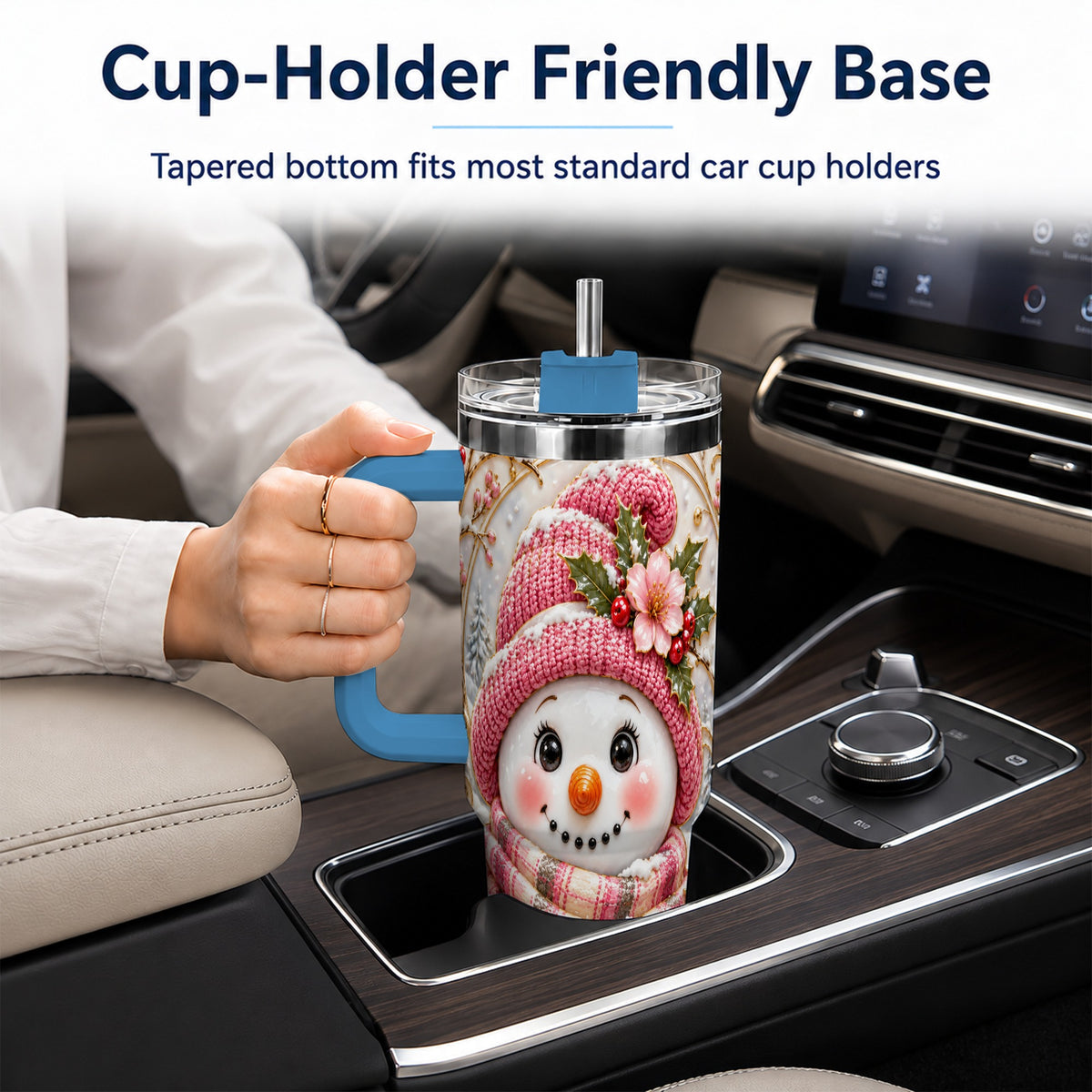 #pl[40oz|Blue] Pink Winter Snowman 40oz Tumbler, Floral Stainless Steel Travel Cup