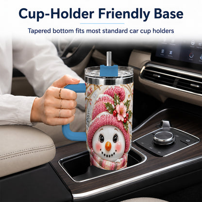 #pl[40oz|Blue] Pink Winter Snowman 40oz Tumbler, Floral Stainless Steel Travel Cup