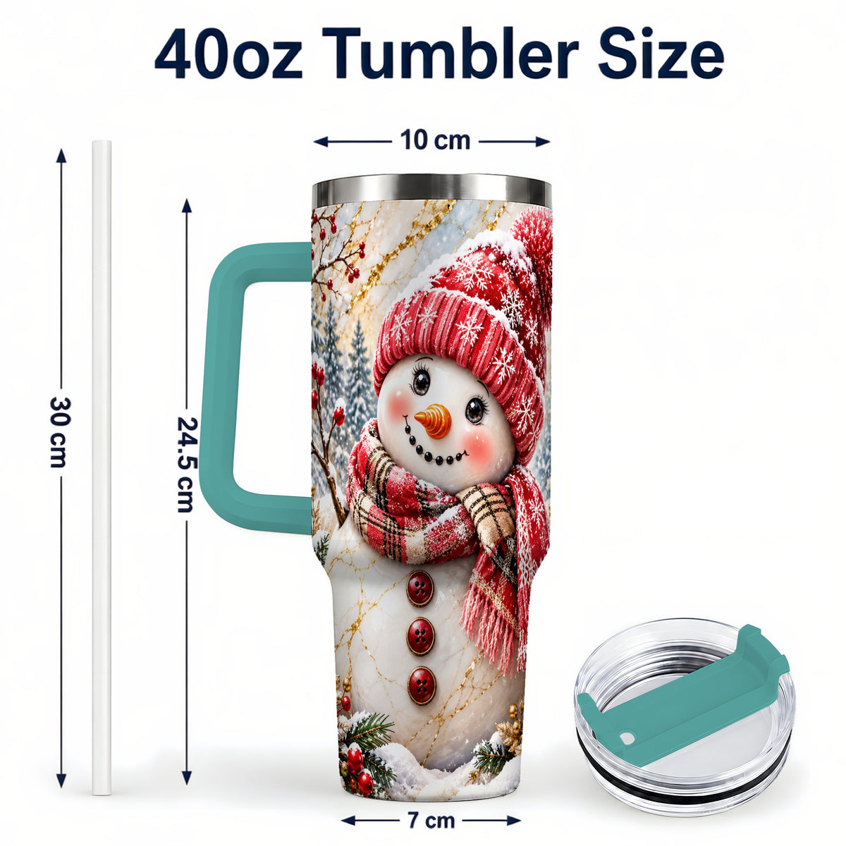#pl[40oz|Green] Red Winter Snowman 40oz Tumbler, Plaid Stainless Steel Travel Cup