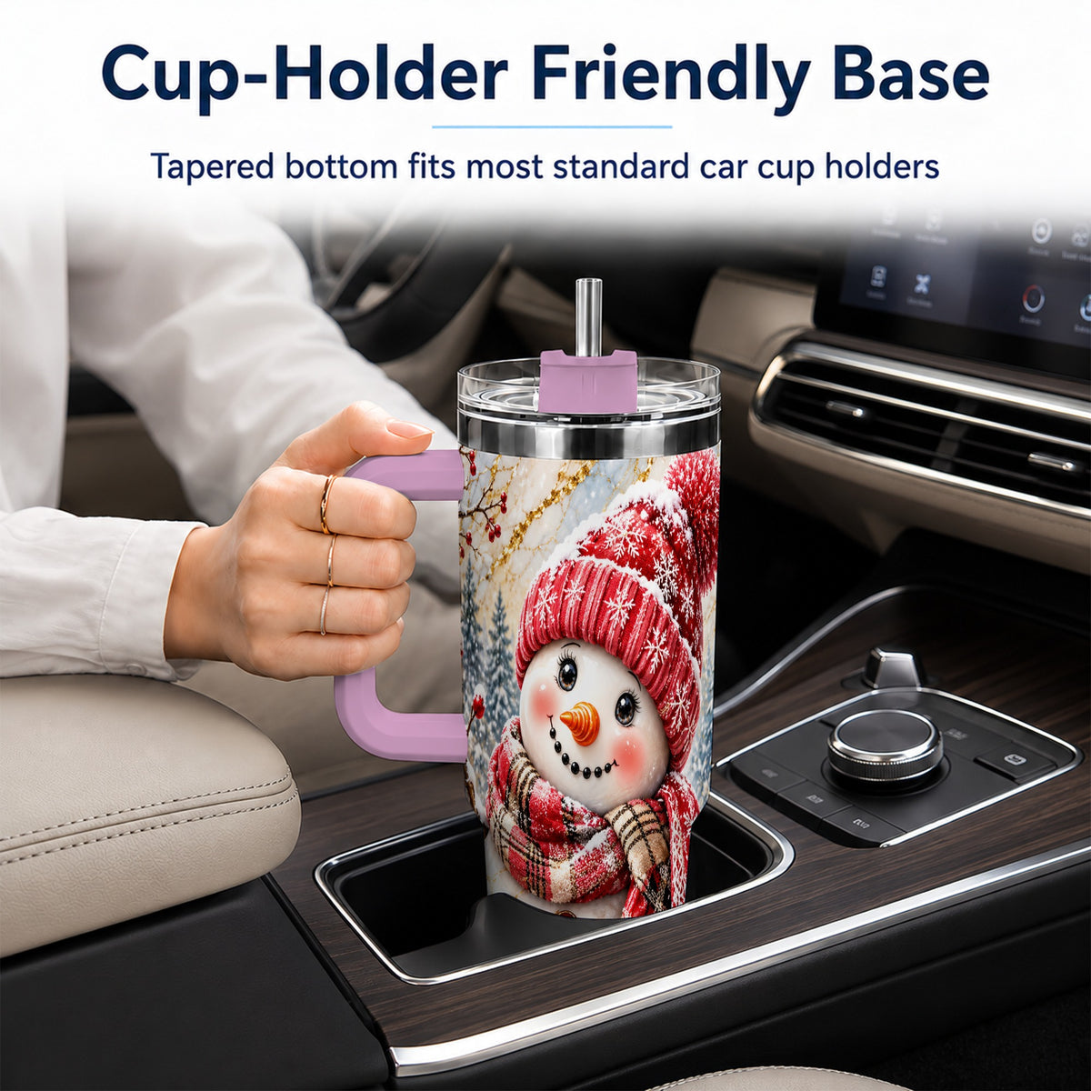 #pl[40oz|Pink] Red Winter Snowman 40oz Tumbler, Plaid Stainless Steel Travel Cup