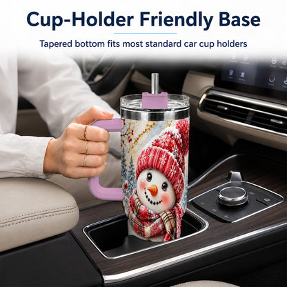 #pl[40oz|Pink] Red Winter Snowman 40oz Tumbler, Plaid Stainless Steel Travel Cup