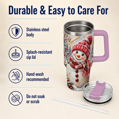 #pl[40oz|Pink] Red Winter Snowman 40oz Tumbler, Plaid Stainless Steel Travel Cup