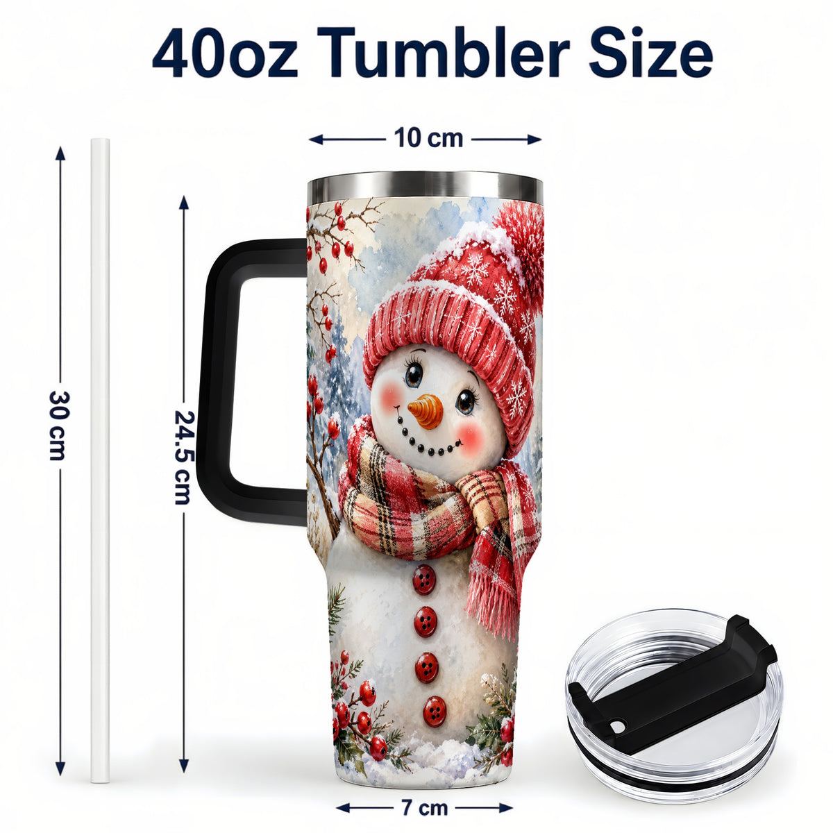 #pl[40oz|Black] Watercolor Snowman 40oz Tumbler, Plaid Stainless Steel Travel Cup