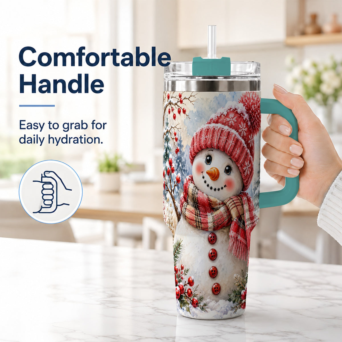 #pl[40oz|Green] Watercolor Snowman 40oz Tumbler, Plaid Stainless Steel Travel Cup