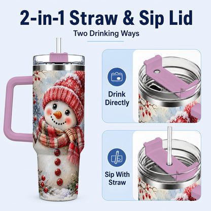 #pl[40oz|Pink] Watercolor Snowman 40oz Tumbler, Plaid Stainless Steel Travel Cup