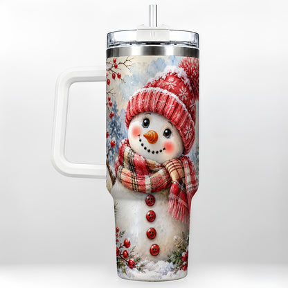 Watercolor Snowman 40oz Tumbler, Plaid Stainless Steel Travel Cup