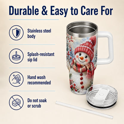 #pl[40oz|White] Watercolor Snowman 40oz Tumbler, Plaid Stainless Steel Travel Cup
