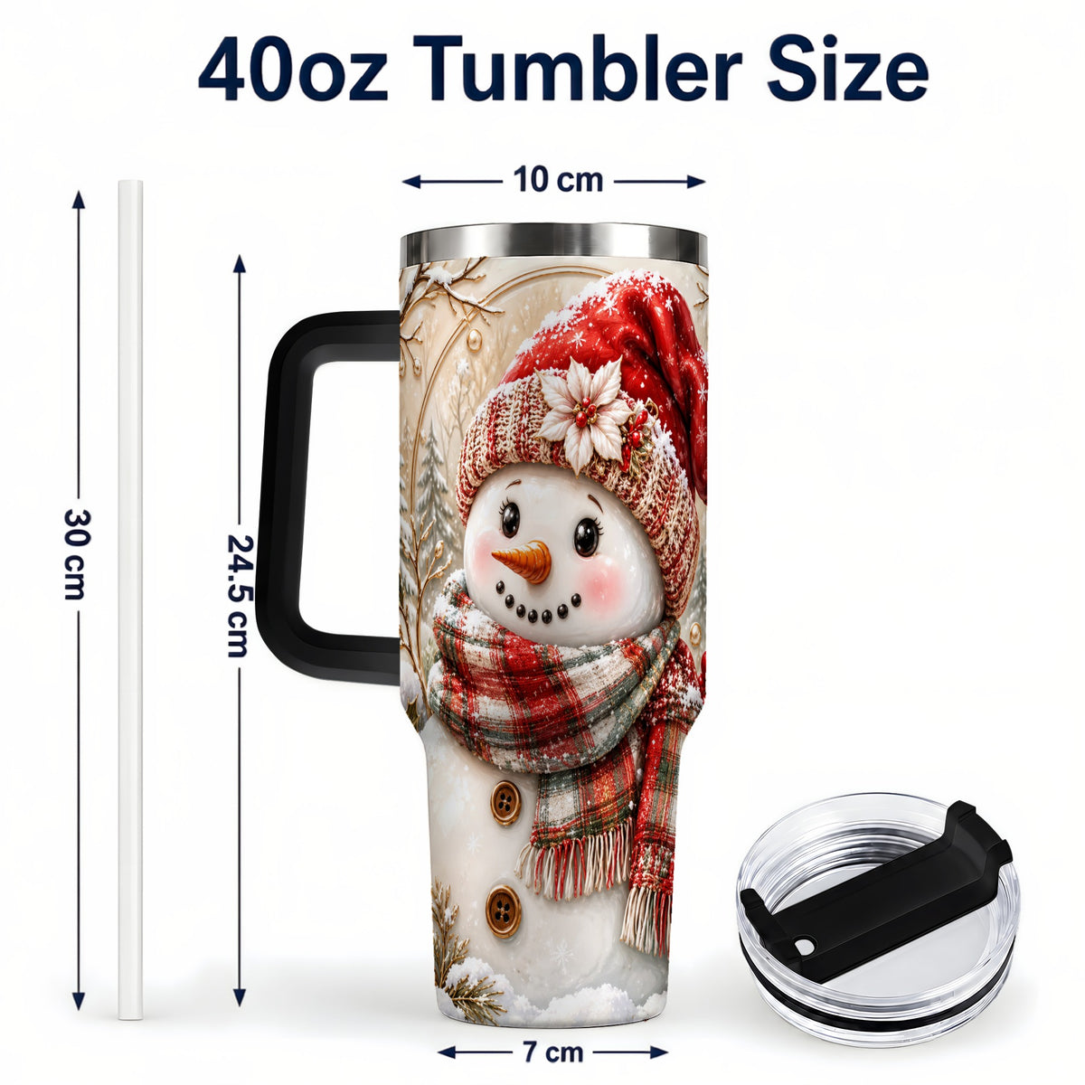 #pl[40oz|Black] Festive Snowman 40oz Tumbler, Poinsettia Stainless Steel Travel Cup