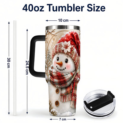 #pl[40oz|Black] Festive Snowman 40oz Tumbler, Poinsettia Stainless Steel Travel Cup