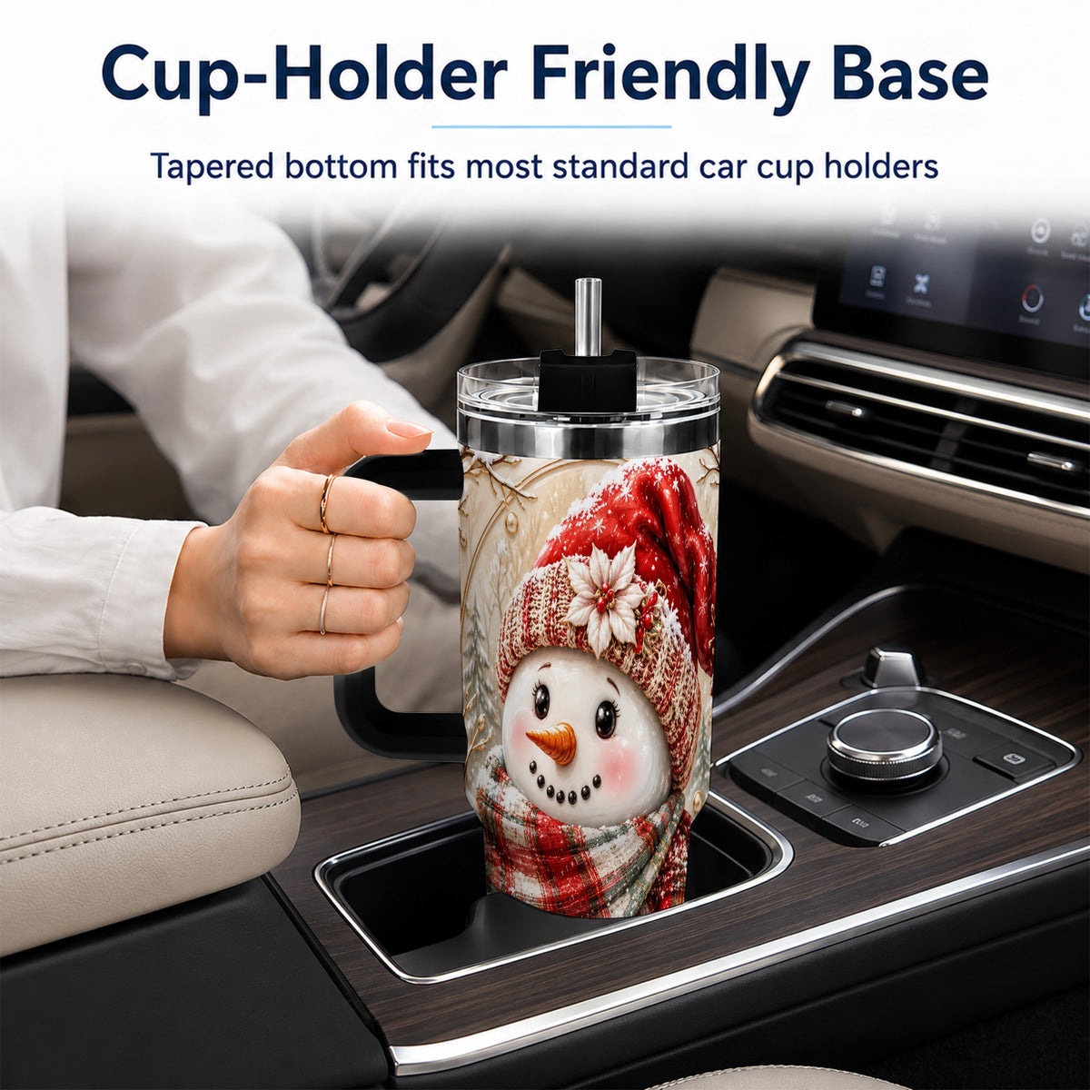 #pl[40oz|Black] Festive Snowman 40oz Tumbler, Poinsettia Stainless Steel Travel Cup