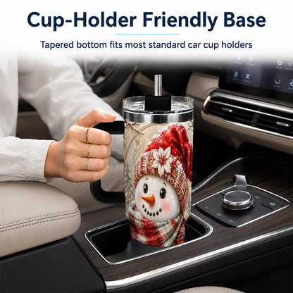 #pl[40oz|Black] Festive Snowman 40oz Tumbler, Poinsettia Stainless Steel Travel Cup
