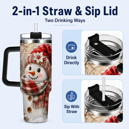 #pl[40oz|Black] Festive Snowman 40oz Tumbler, Poinsettia Stainless Steel Travel Cup