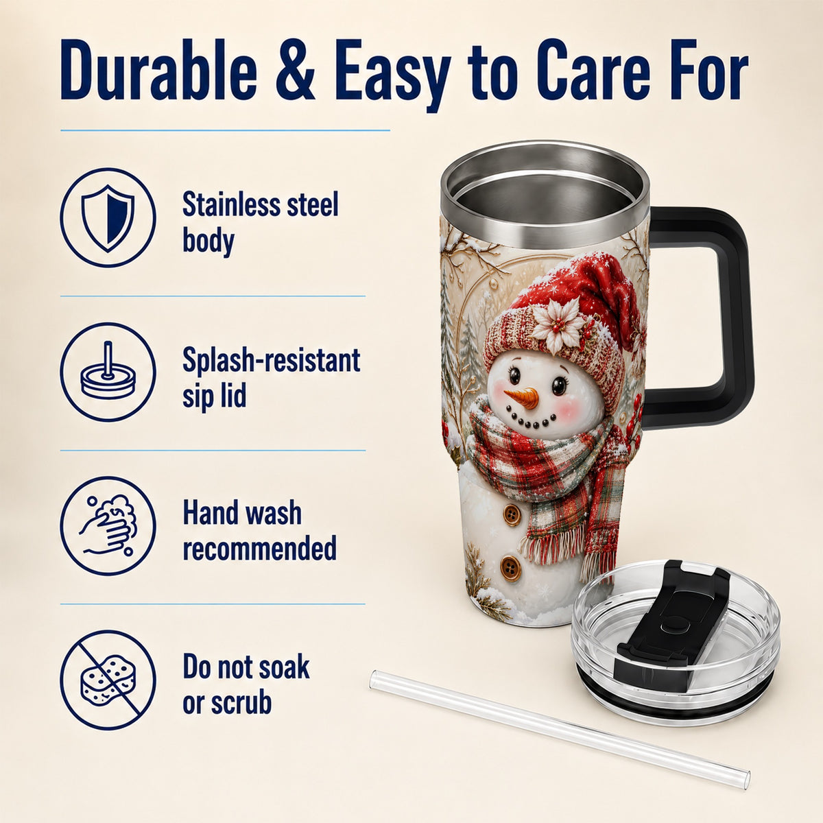 #pl[40oz|Black] Festive Snowman 40oz Tumbler, Poinsettia Stainless Steel Travel Cup