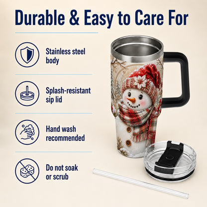 #pl[40oz|Black] Festive Snowman 40oz Tumbler, Poinsettia Stainless Steel Travel Cup