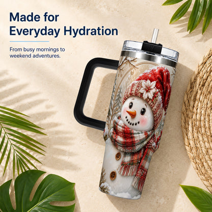 #pl[40oz|Black] Festive Snowman 40oz Tumbler, Poinsettia Stainless Steel Travel Cup