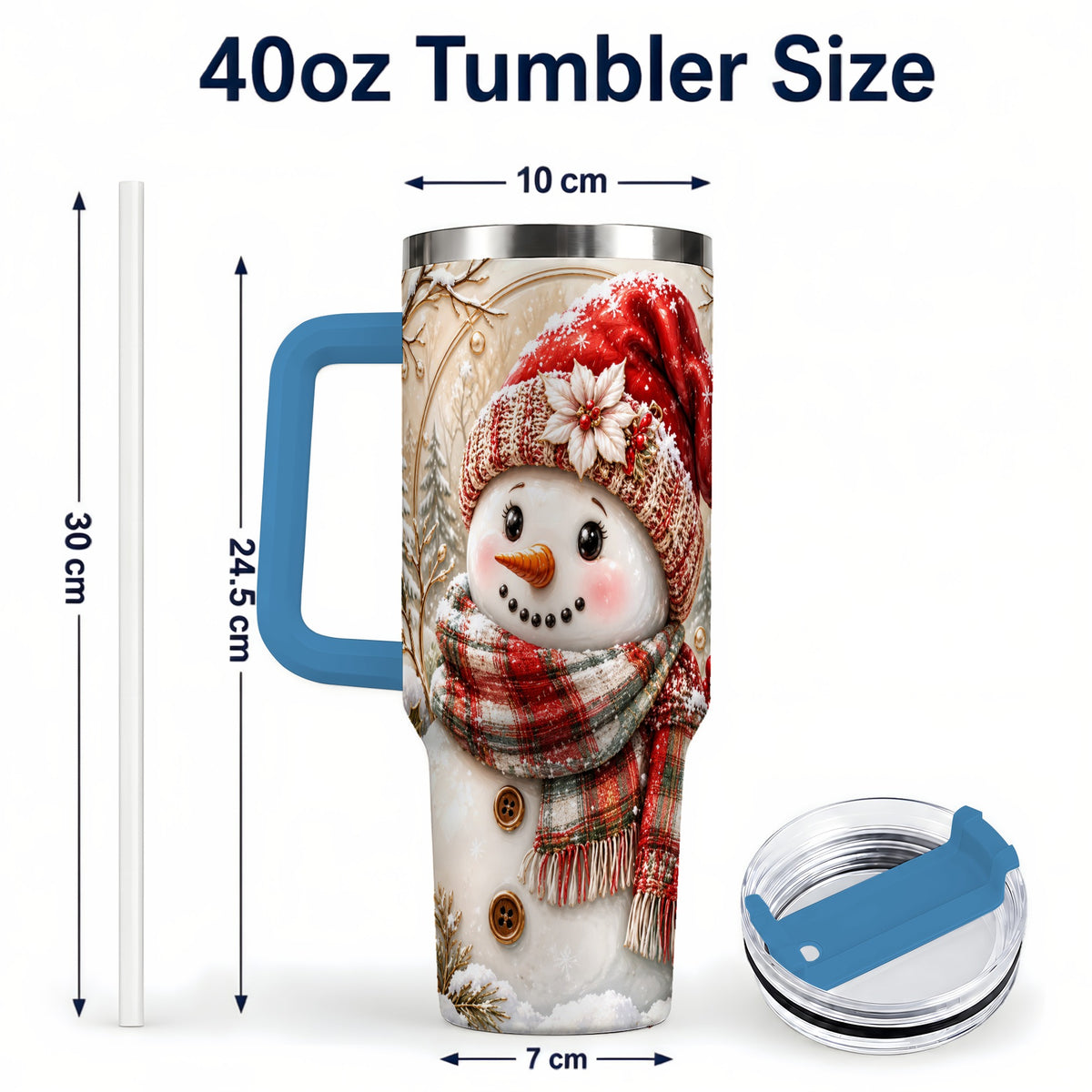 #pl[40oz|Blue] Festive Snowman 40oz Tumbler, Poinsettia Stainless Steel Travel Cup