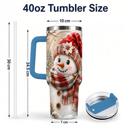 #pl[40oz|Blue] Festive Snowman 40oz Tumbler, Poinsettia Stainless Steel Travel Cup