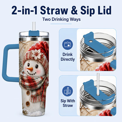 #pl[40oz|Blue] Festive Snowman 40oz Tumbler, Poinsettia Stainless Steel Travel Cup