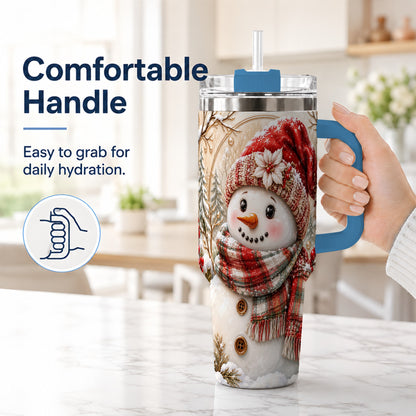 #pl[40oz|Blue] Festive Snowman 40oz Tumbler, Poinsettia Stainless Steel Travel Cup