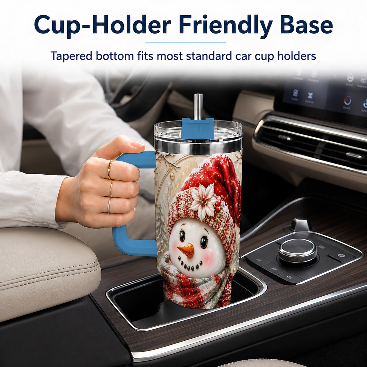 #pl[40oz|Blue] Festive Snowman 40oz Tumbler, Poinsettia Stainless Steel Travel Cup