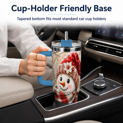 #pl[40oz|Blue] Festive Snowman 40oz Tumbler, Poinsettia Stainless Steel Travel Cup