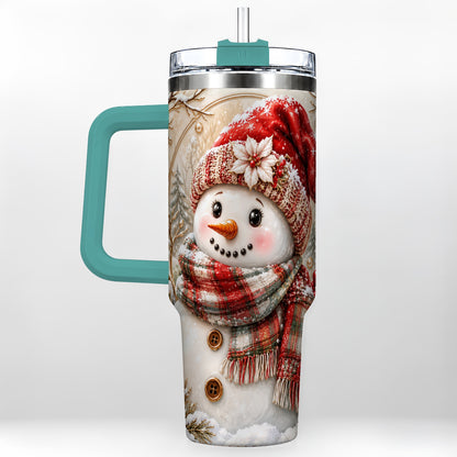 #pl[40oz|Green] Festive Snowman 40oz Tumbler, Poinsettia Stainless Steel Travel Cup