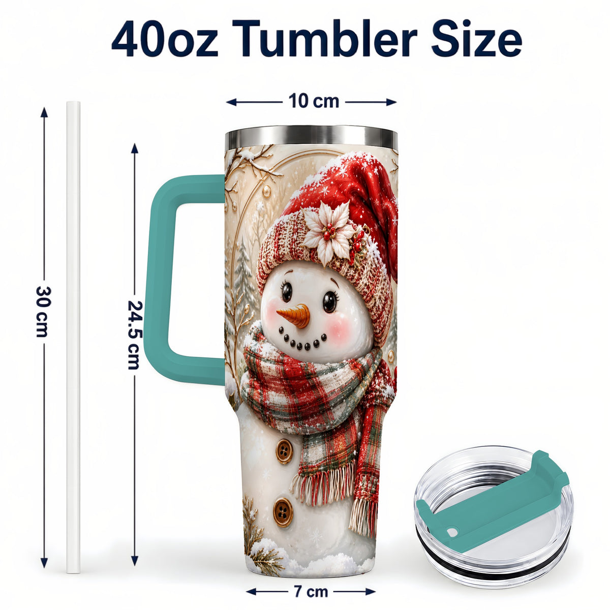 #pl[40oz|Green] Festive Snowman 40oz Tumbler, Poinsettia Stainless Steel Travel Cup