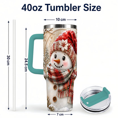 #pl[40oz|Green] Festive Snowman 40oz Tumbler, Poinsettia Stainless Steel Travel Cup