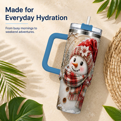 #pl[40oz|Blue] Festive Snowman 40oz Tumbler, Poinsettia Stainless Steel Travel Cup