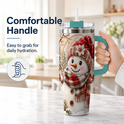 #pl[40oz|Green] Festive Snowman 40oz Tumbler, Poinsettia Stainless Steel Travel Cup