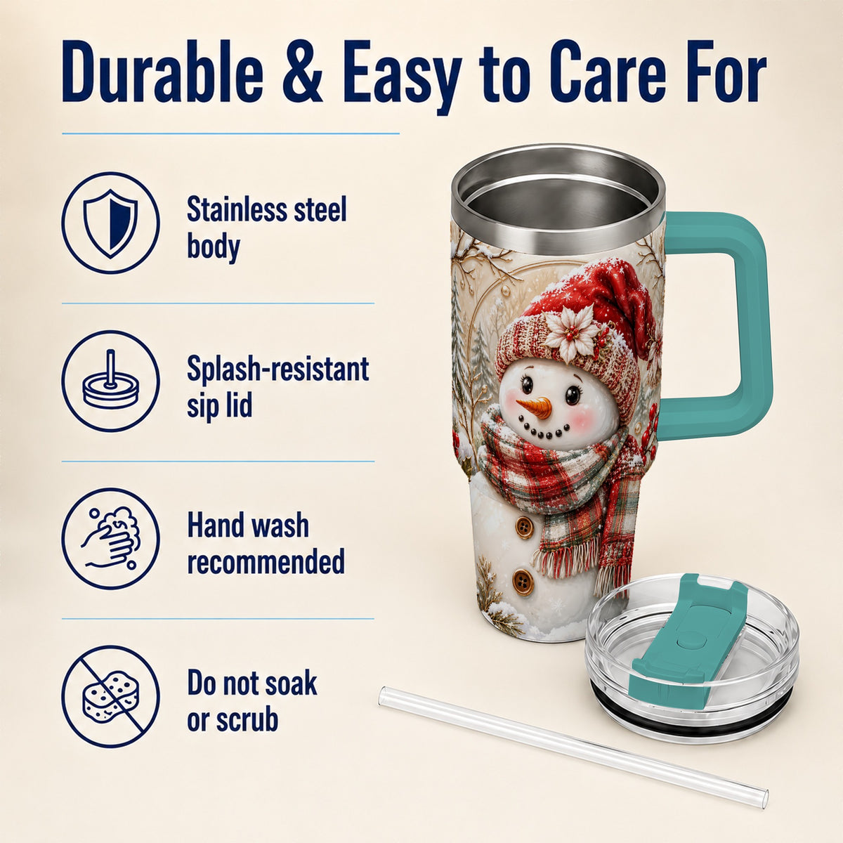 #pl[40oz|Green] Festive Snowman 40oz Tumbler, Poinsettia Stainless Steel Travel Cup