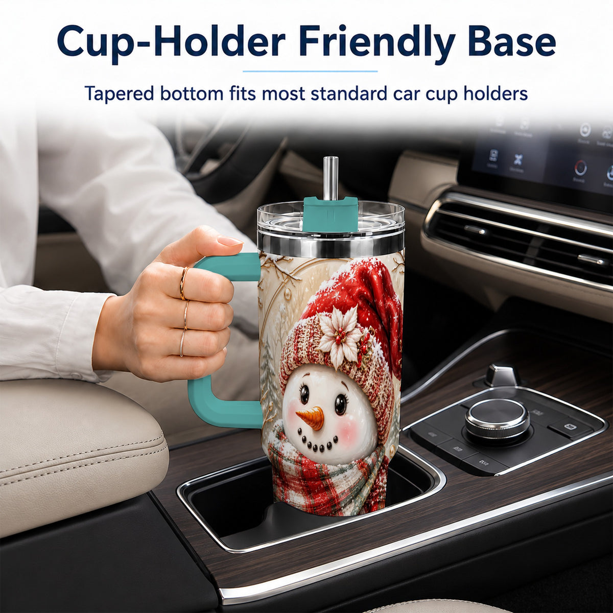 #pl[40oz|Green] Festive Snowman 40oz Tumbler, Poinsettia Stainless Steel Travel Cup