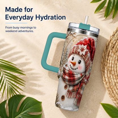 #pl[40oz|Green] Festive Snowman 40oz Tumbler, Poinsettia Stainless Steel Travel Cup