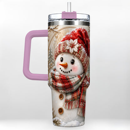 #pl[40oz|Pink] Festive Snowman 40oz Tumbler, Poinsettia Stainless Steel Travel Cup