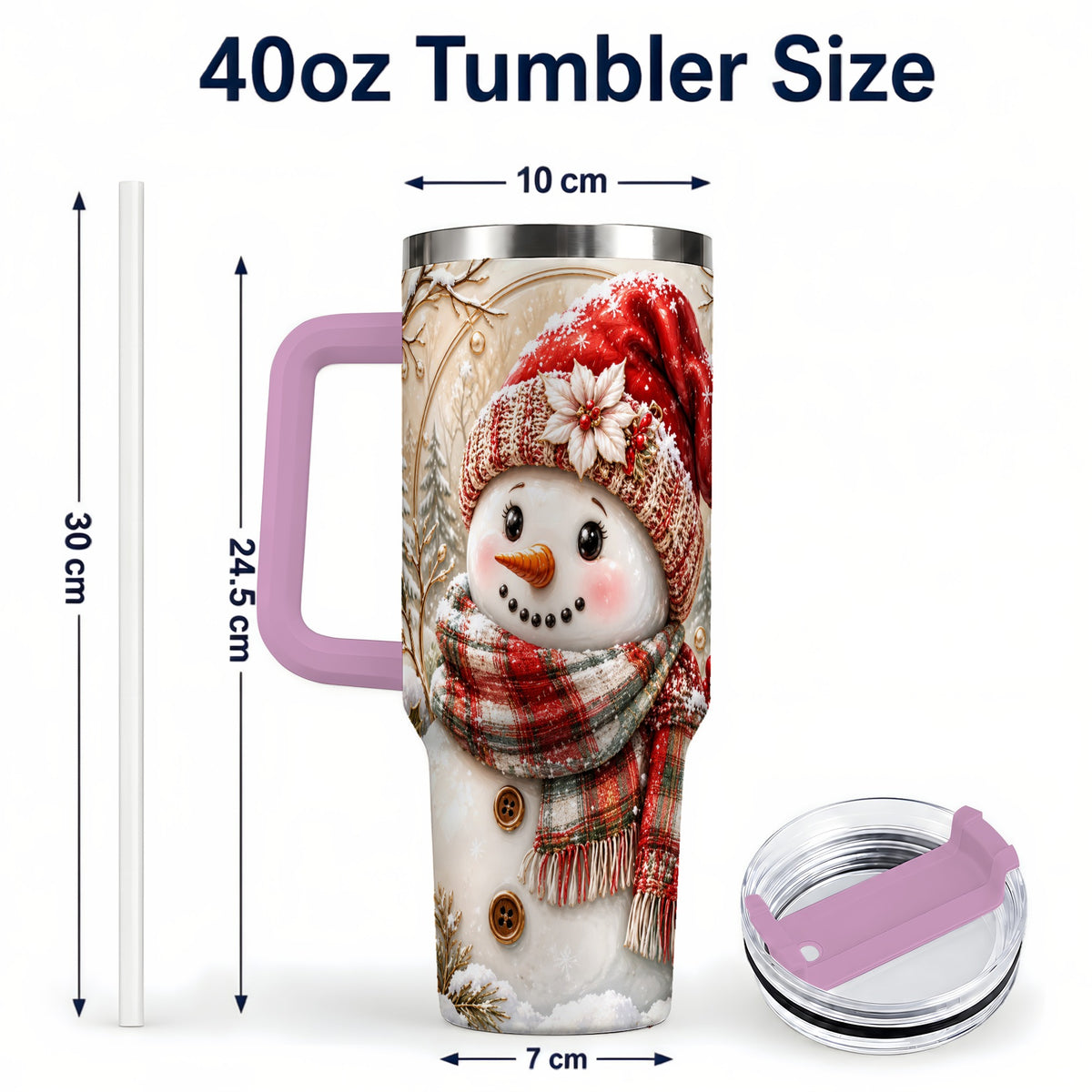 #pl[40oz|Pink] Festive Snowman 40oz Tumbler, Poinsettia Stainless Steel Travel Cup