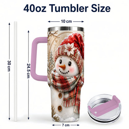 #pl[40oz|Pink] Festive Snowman 40oz Tumbler, Poinsettia Stainless Steel Travel Cup