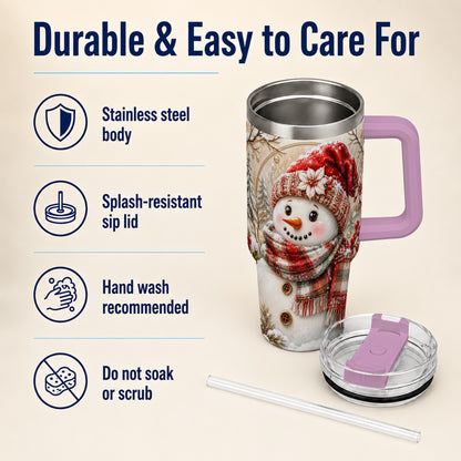 #pl[40oz|Pink] Festive Snowman 40oz Tumbler, Poinsettia Stainless Steel Travel Cup