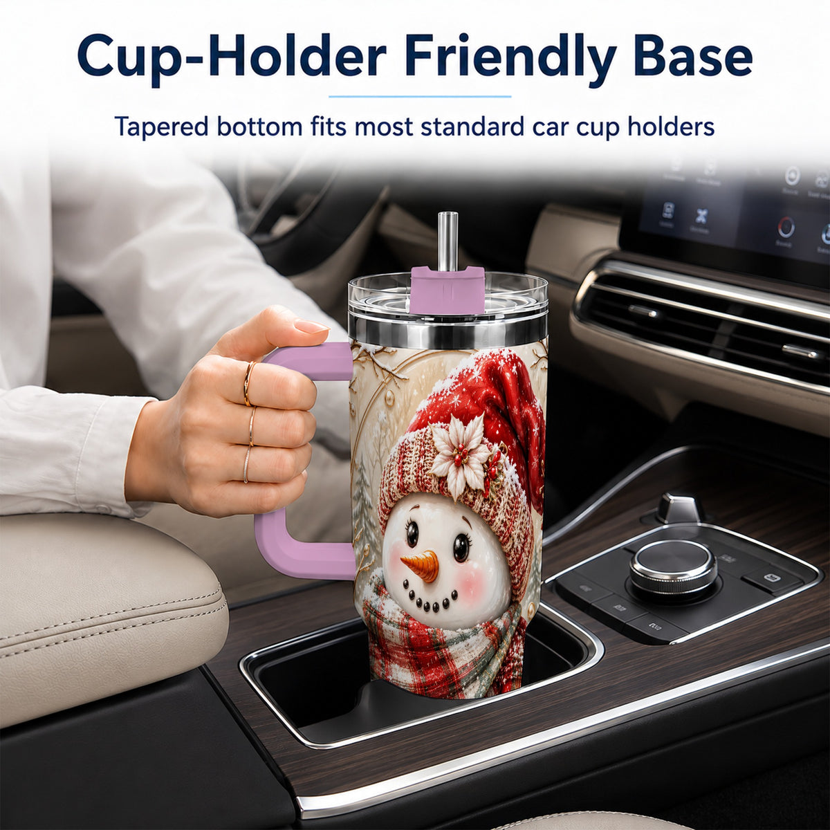 #pl[40oz|Pink] Festive Snowman 40oz Tumbler, Poinsettia Stainless Steel Travel Cup