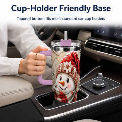 #pl[40oz|Pink] Festive Snowman 40oz Tumbler, Poinsettia Stainless Steel Travel Cup