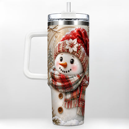 Festive Snowman 40oz Tumbler, Poinsettia Stainless Steel Travel Cup