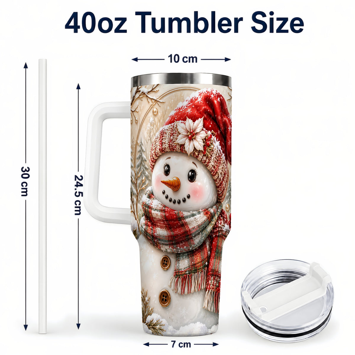 #pl[40oz|White] Festive Snowman 40oz Tumbler, Poinsettia Stainless Steel Travel Cup