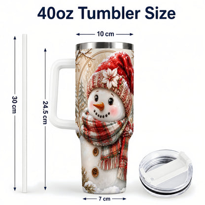 #pl[40oz|White] Festive Snowman 40oz Tumbler, Poinsettia Stainless Steel Travel Cup