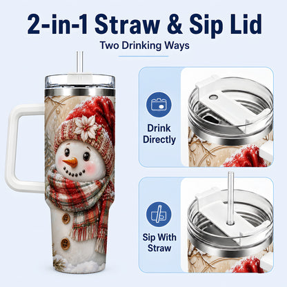 #pl[40oz|White] Festive Snowman 40oz Tumbler, Poinsettia Stainless Steel Travel Cup