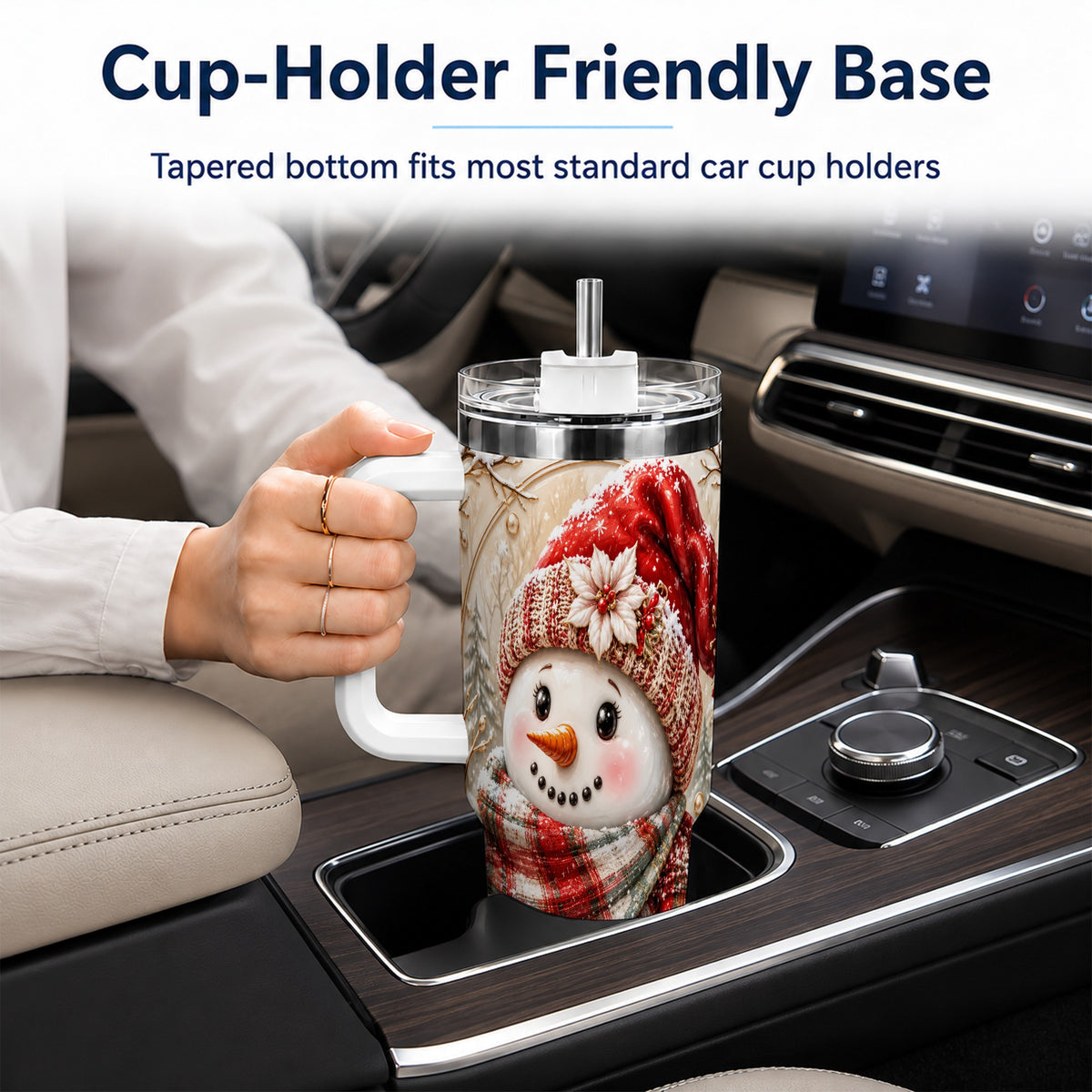 #pl[40oz|White] Festive Snowman 40oz Tumbler, Poinsettia Stainless Steel Travel Cup