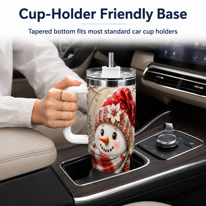 #pl[40oz|White] Festive Snowman 40oz Tumbler, Poinsettia Stainless Steel Travel Cup